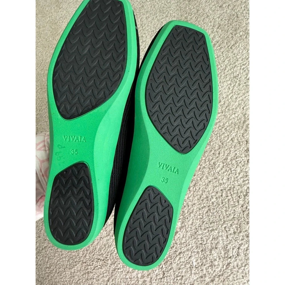 VIVAIA Women's Margot Square-Toe Flats Black Green Washable Knit Size 35 Preppy